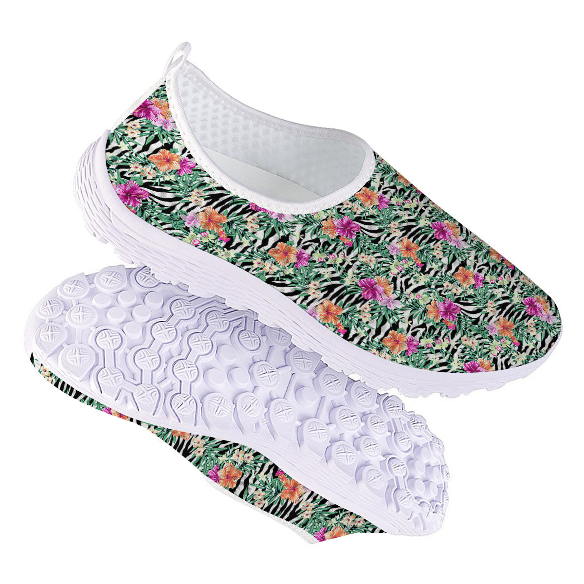 Zebra Floral Black White Print Pattern Nurse Shoes-grizzshop