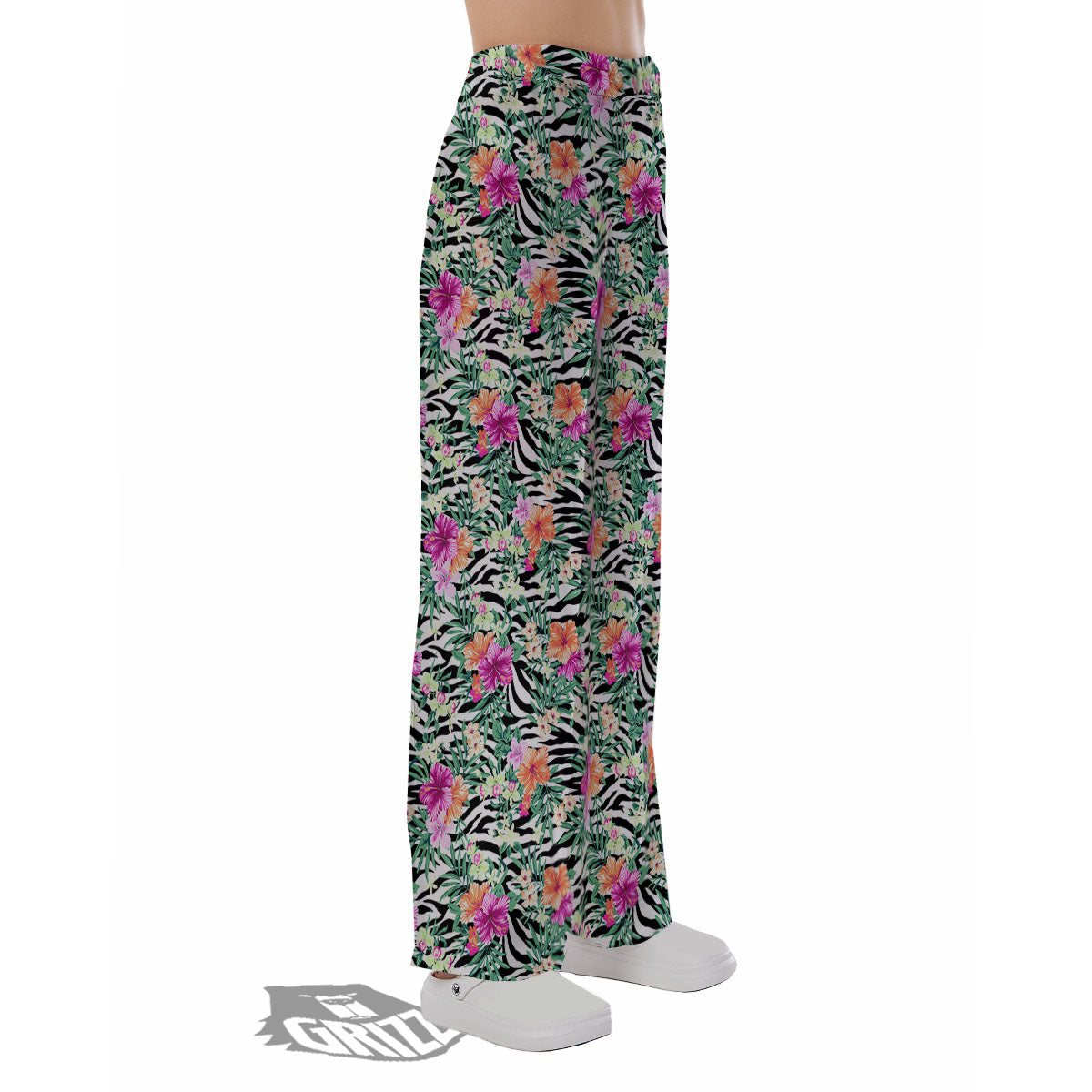 Zebra Floral Black White Print Pattern Pajama Pants-grizzshop