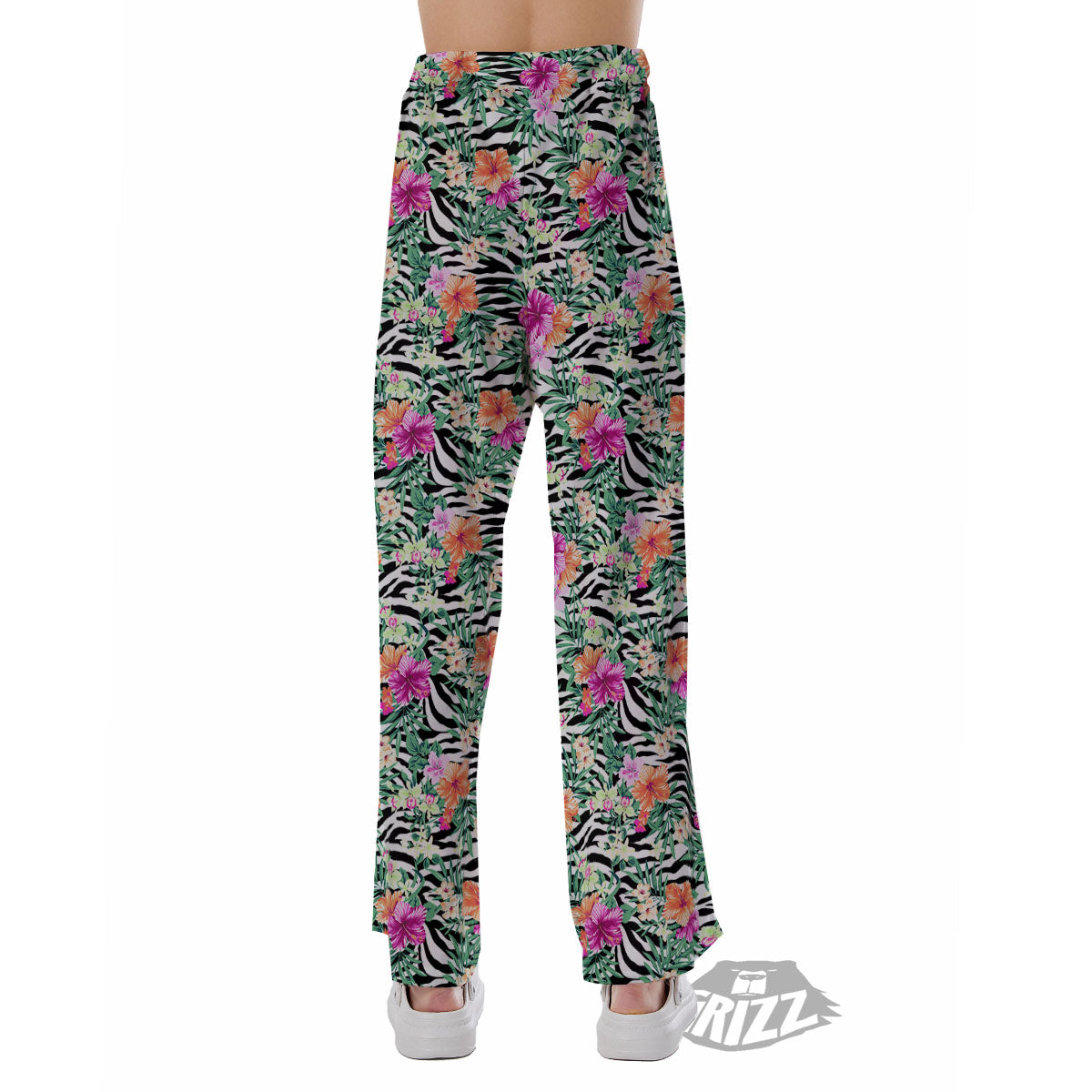 Zebra Floral Black White Print Pattern Pajama Pants-grizzshop
