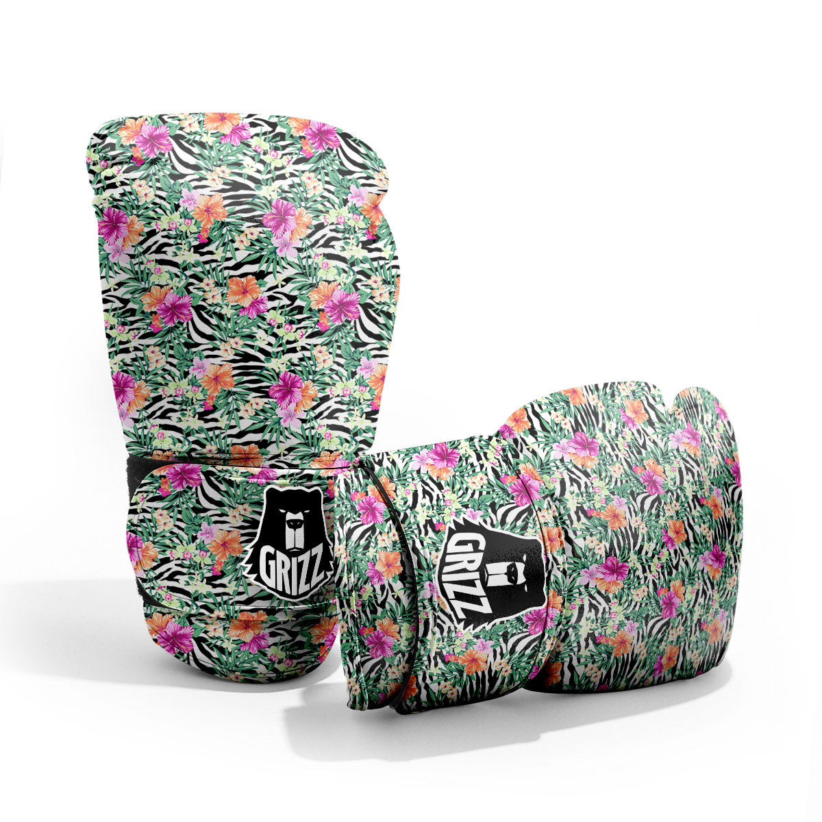 Zebra Floral Black White Print Pattern Pro Boxing Glove