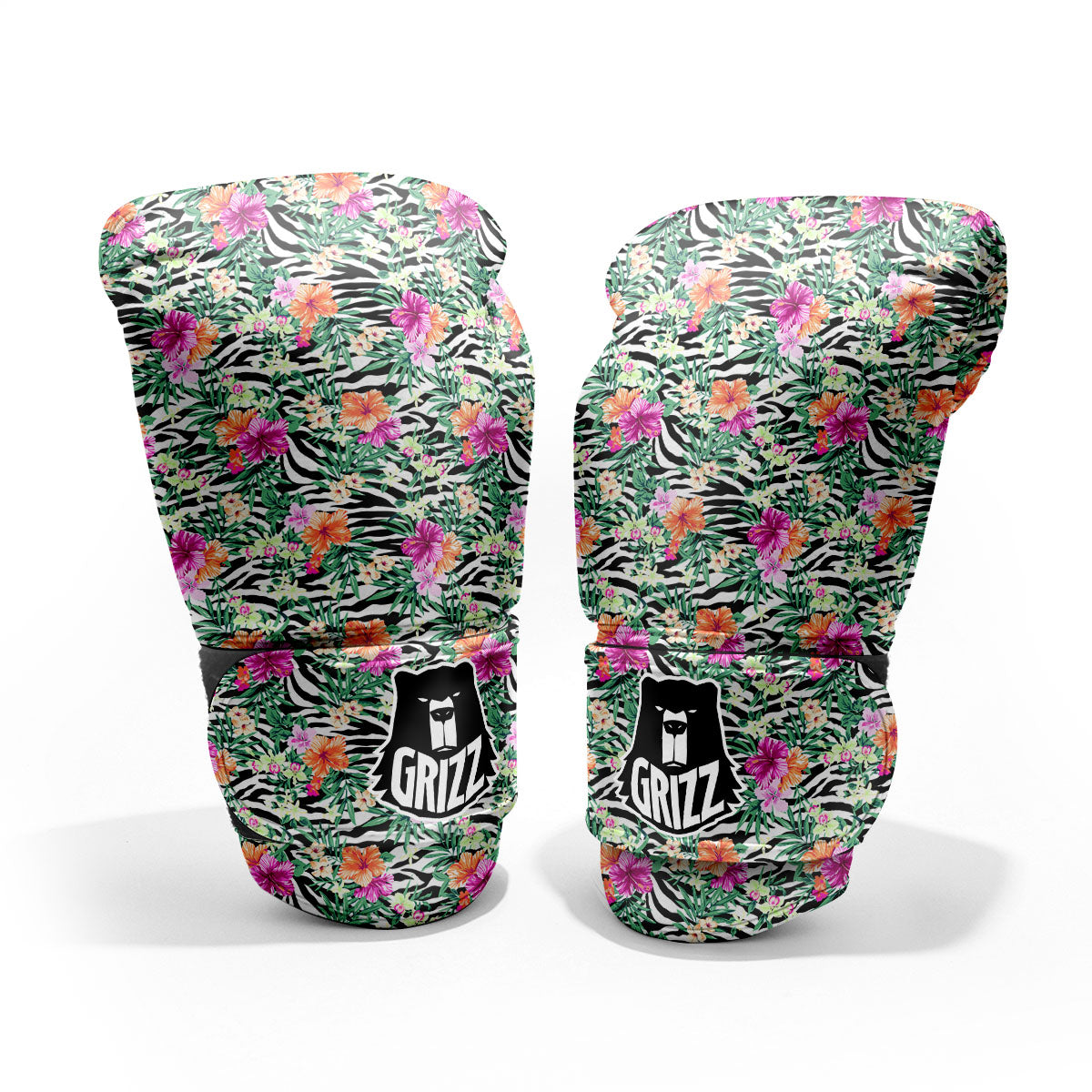 Zebra Floral Black White Print Pattern Pro Boxing Glove