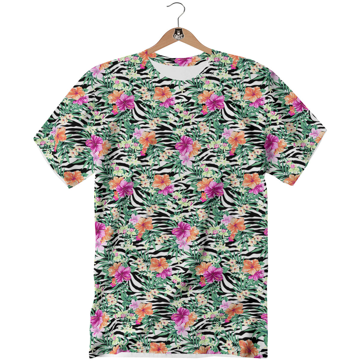 Zebra Floral Black White Print Pattern T-Shirt-grizzshop