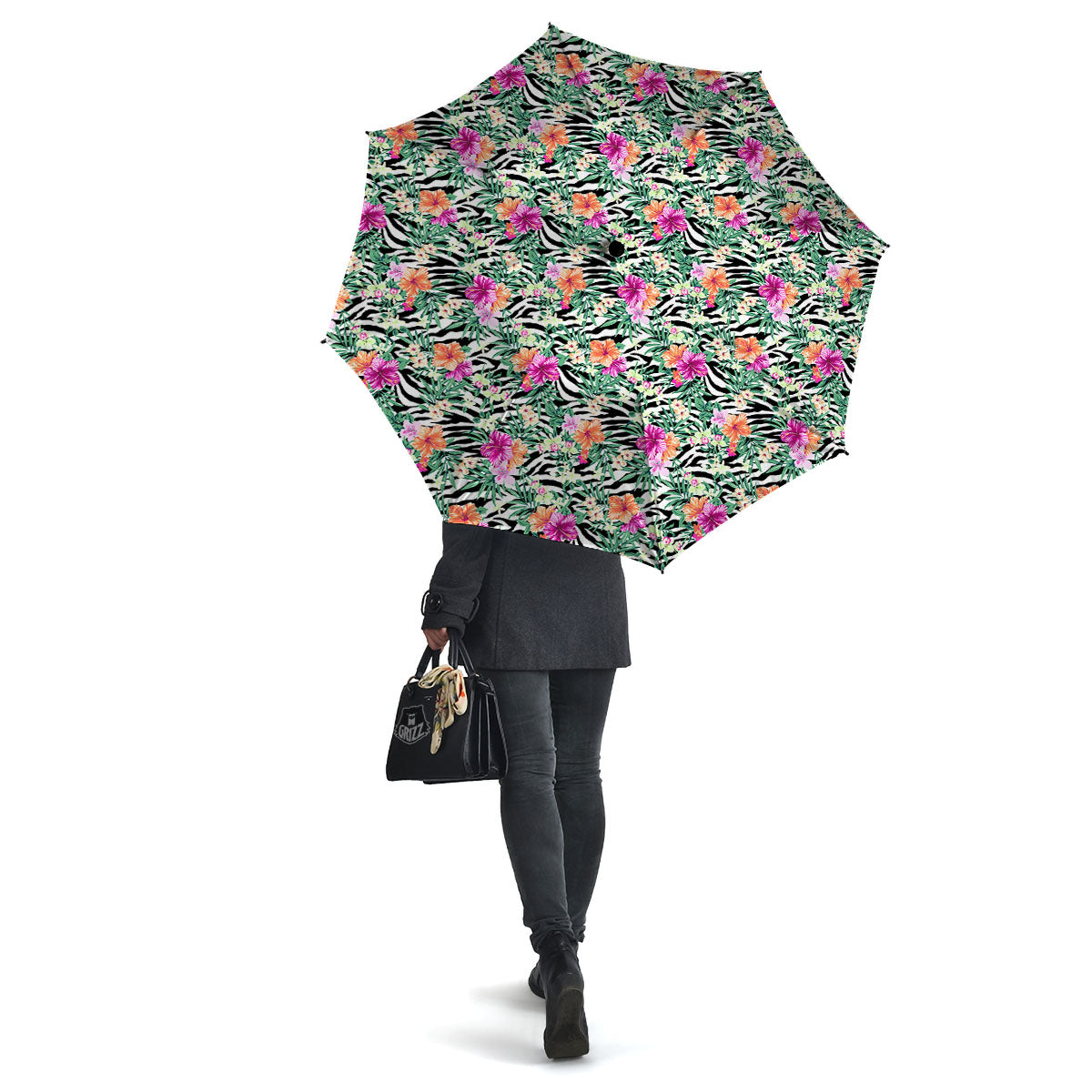 Zebra Floral Black White Print Pattern Umbrella-grizzshop