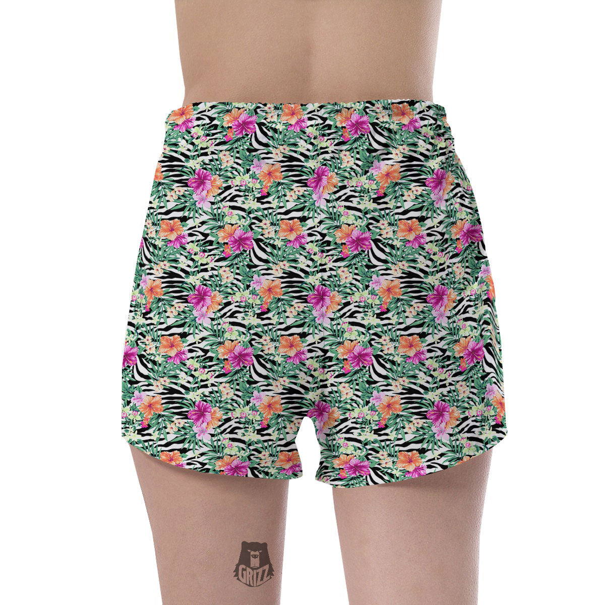 Zebra Floral Black White Print Pattern Women's Shorts-grizzshop
