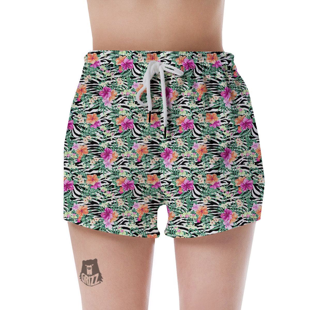 Zebra Floral Black White Print Pattern Women's Shorts-grizzshop