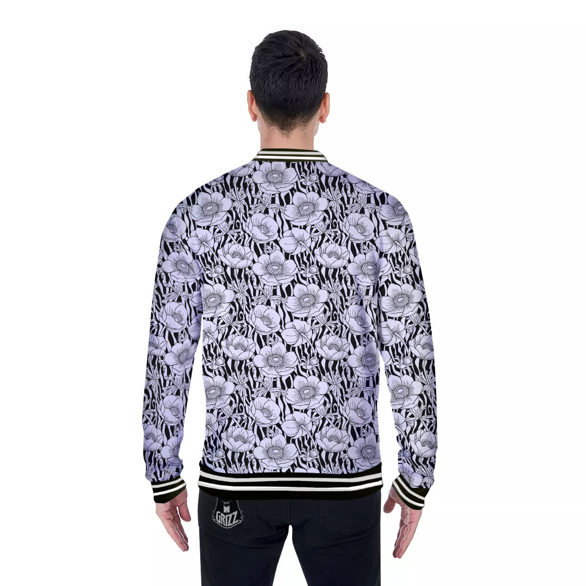 Zebra Flower Black White Print Pattern Baseball Jacket-grizzshop
