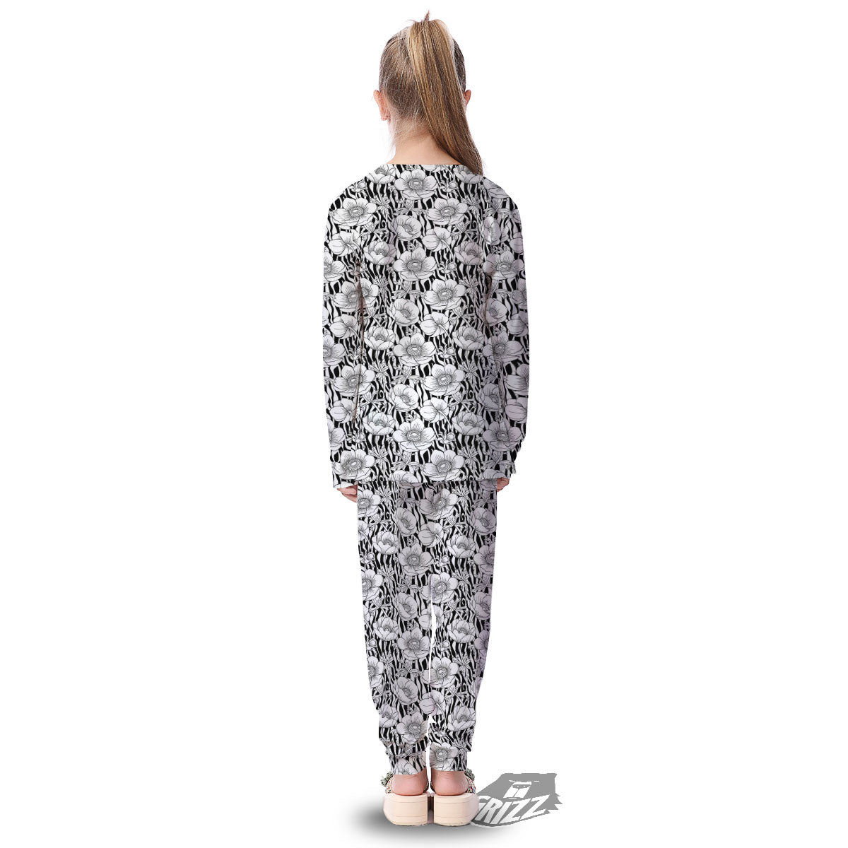 Zebra Flower Black White Print Pattern Kid's Pajamas-grizzshop