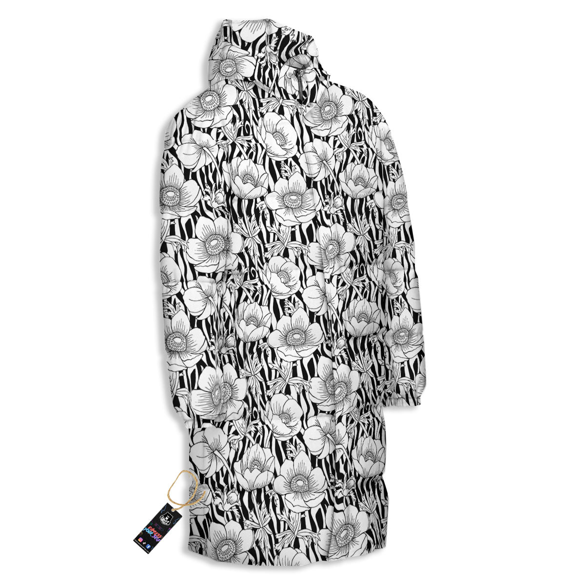 Zebra Flower Black White Print Pattern Long Down Jacket-grizzshop
