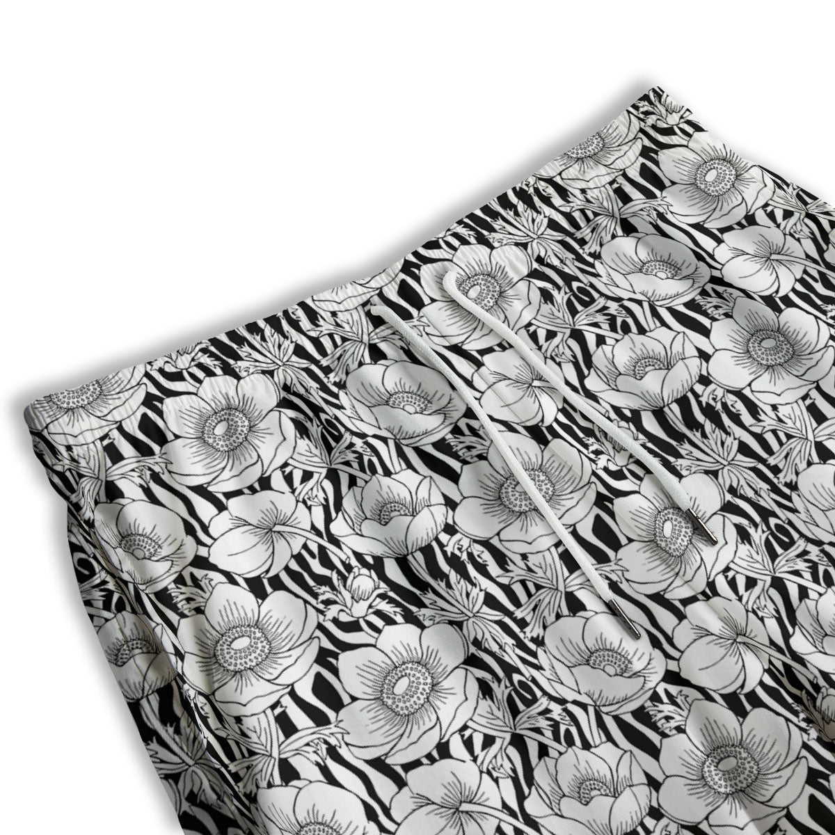 Zebra Flower Black White Print Pattern Men's Athletic Shorts-grizzshop