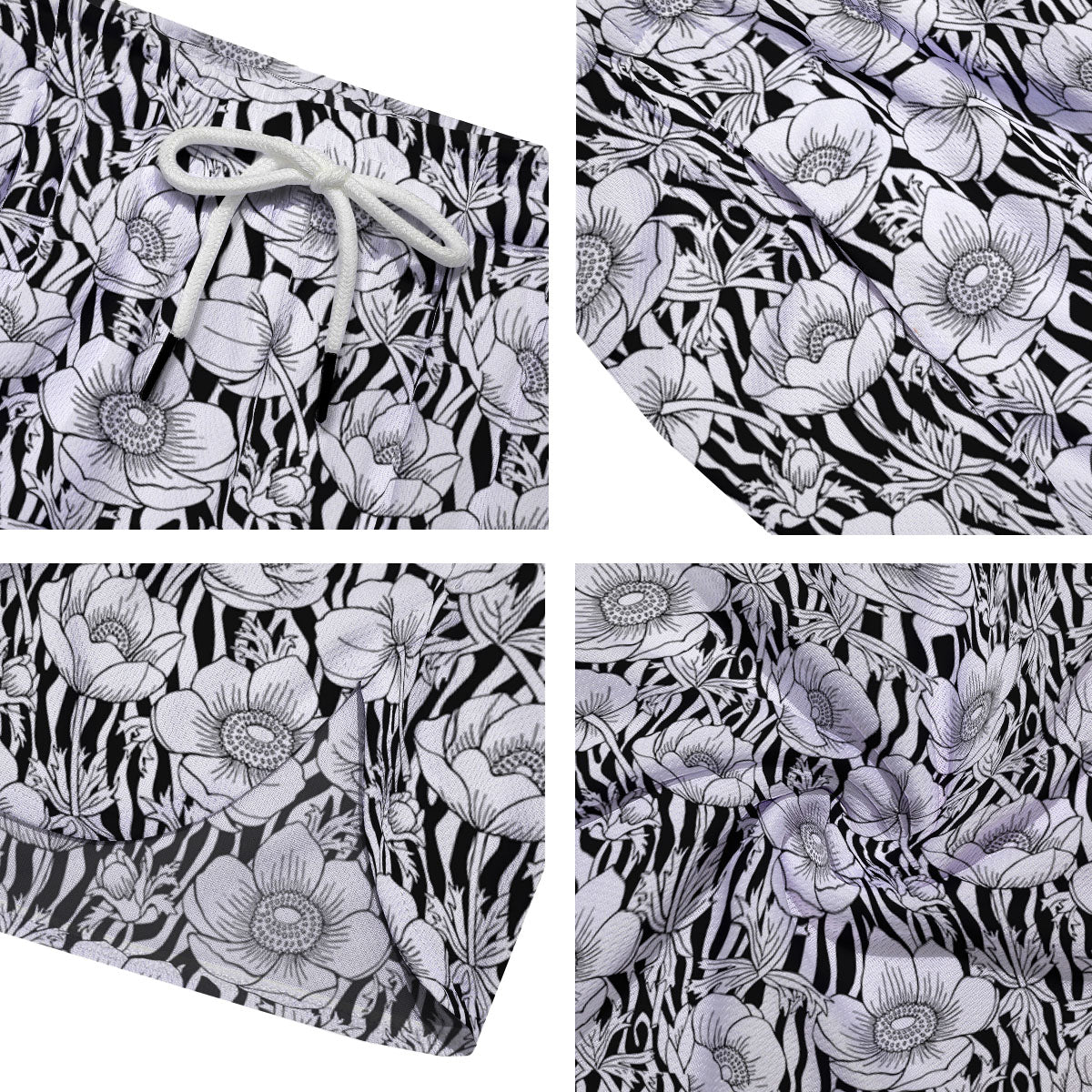 Zebra Flower Black White Print Pattern Men's Running Shorts-grizzshop