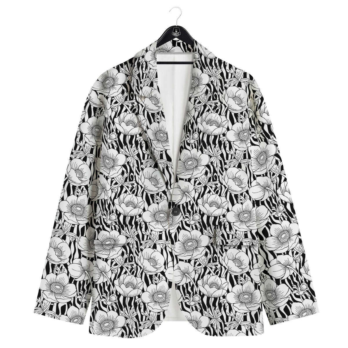 Zebra Flower Black White Print Pattern Men's Sport Coat-grizzshop
