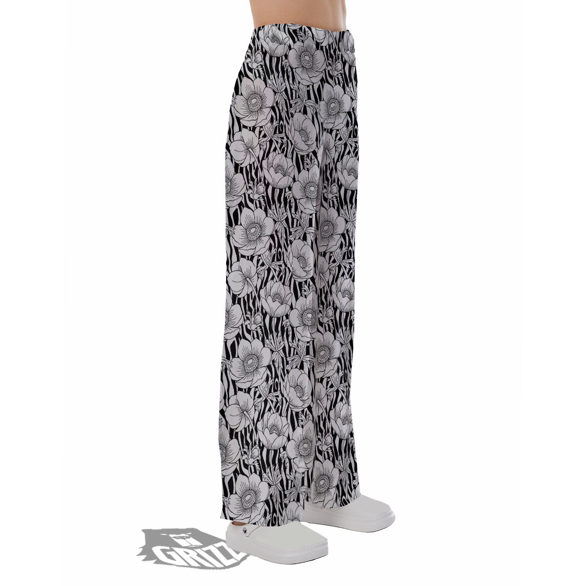 Zebra Flower Black White Print Pattern Pajama Pants-grizzshop