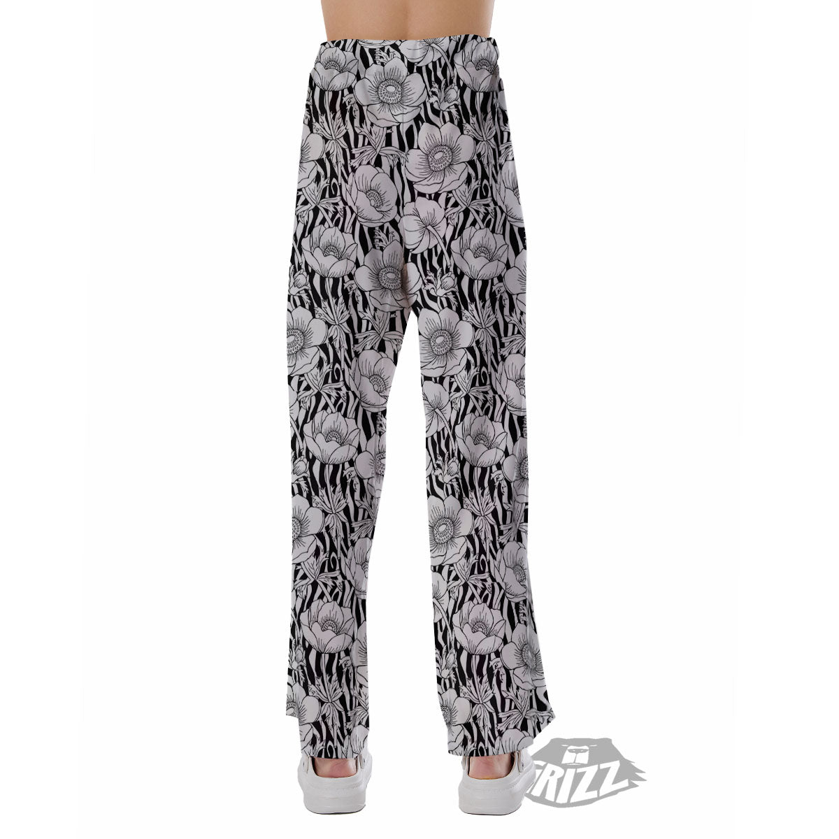 Zebra Flower Black White Print Pattern Pajama Pants-grizzshop