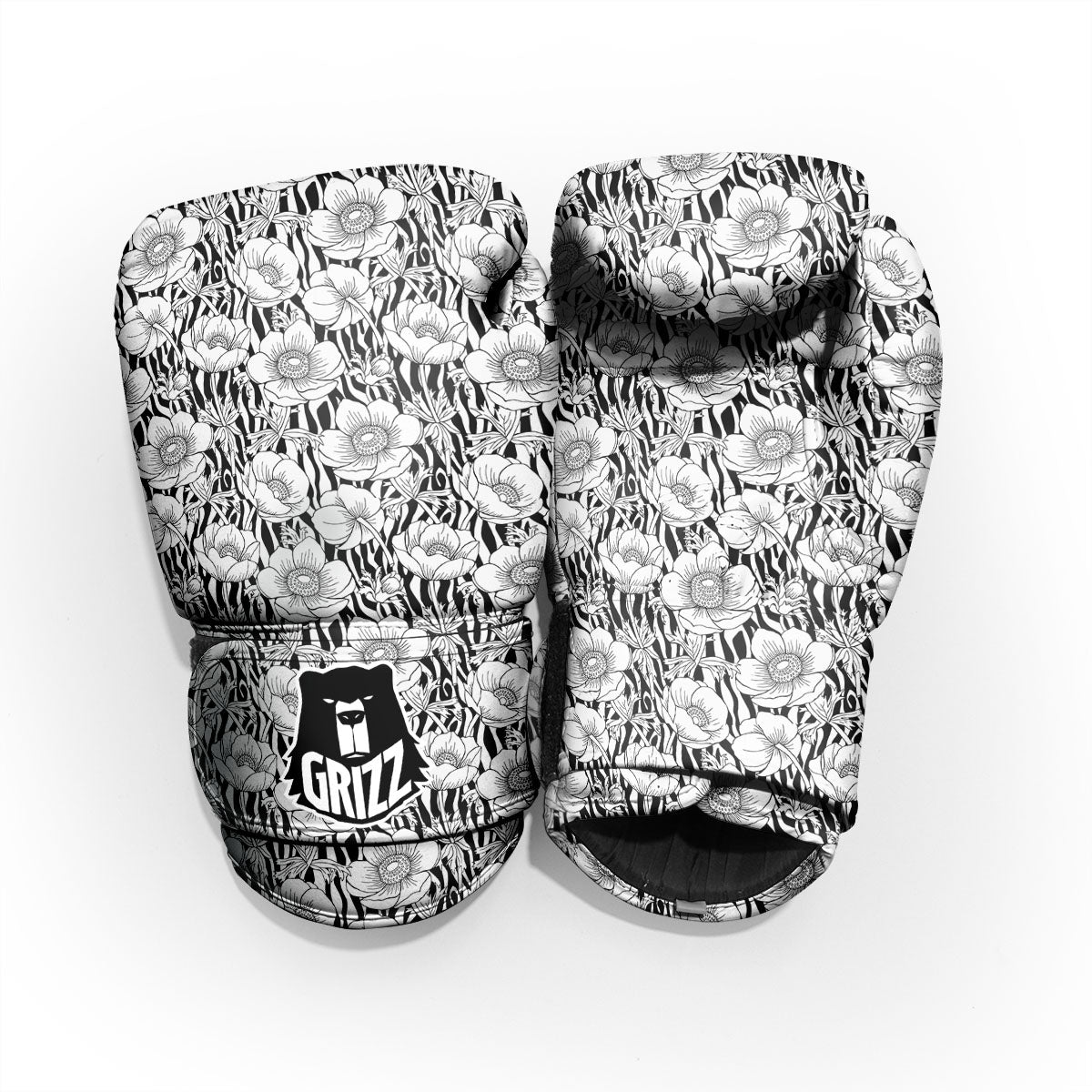 Zebra Flower Black White Print Pattern Sparring Gloves-grizzshop