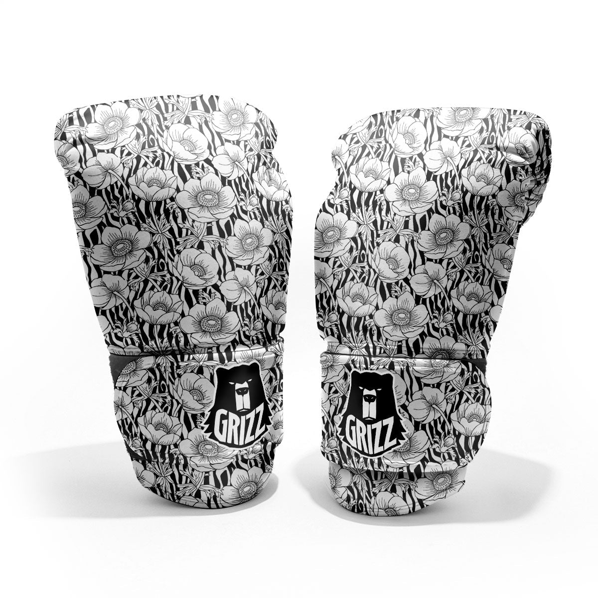 Zebra Flower Black White Print Pattern Sparring Gloves-grizzshop