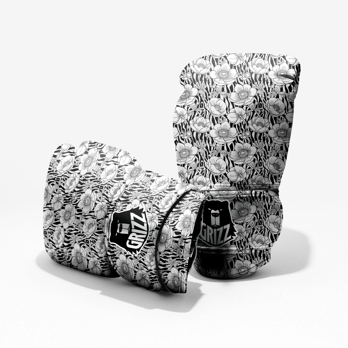 Zebra Flower Black White Print Pattern Sparring Gloves-grizzshop