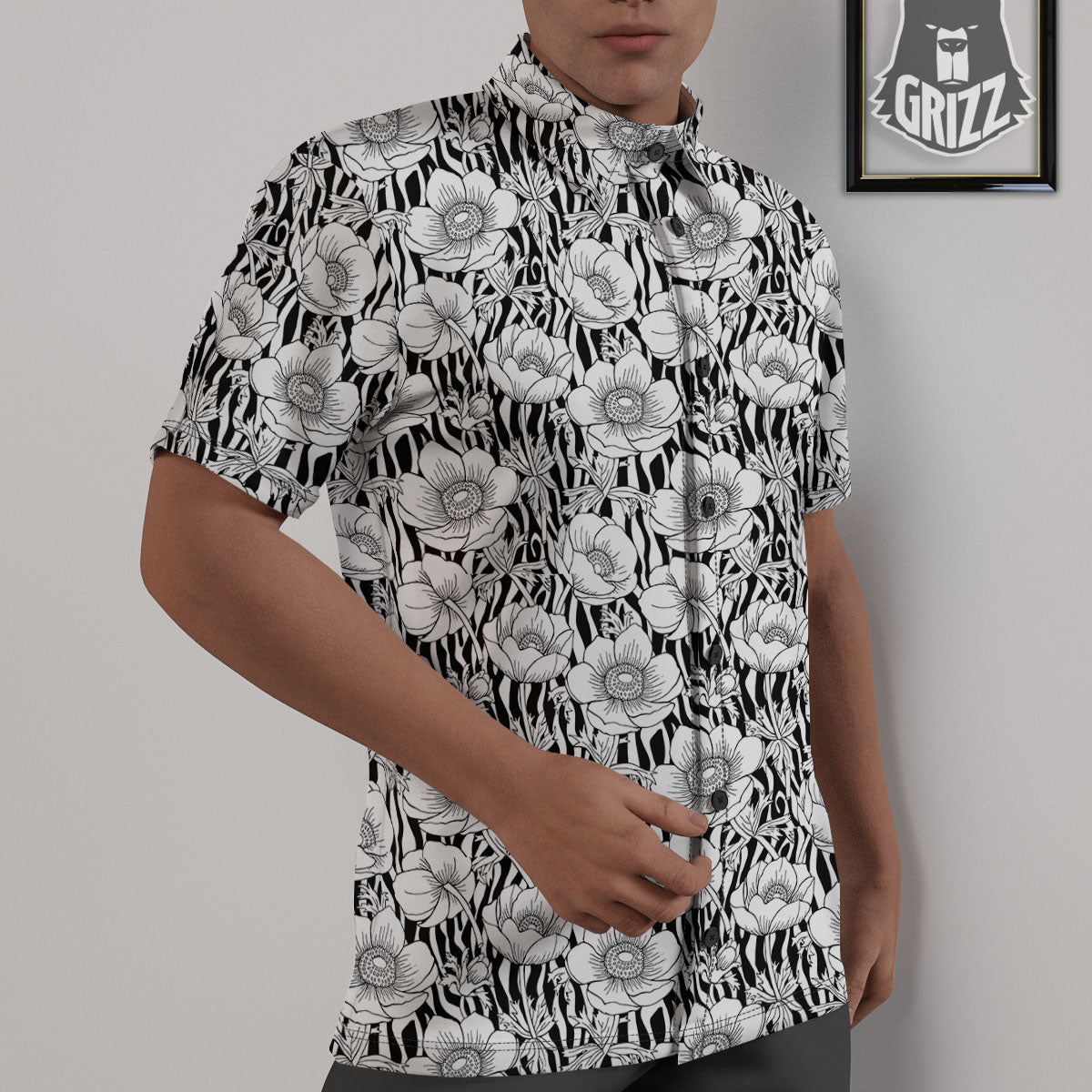 Zebra Flower Black White Print Pattern Untucked Shirts-grizzshop