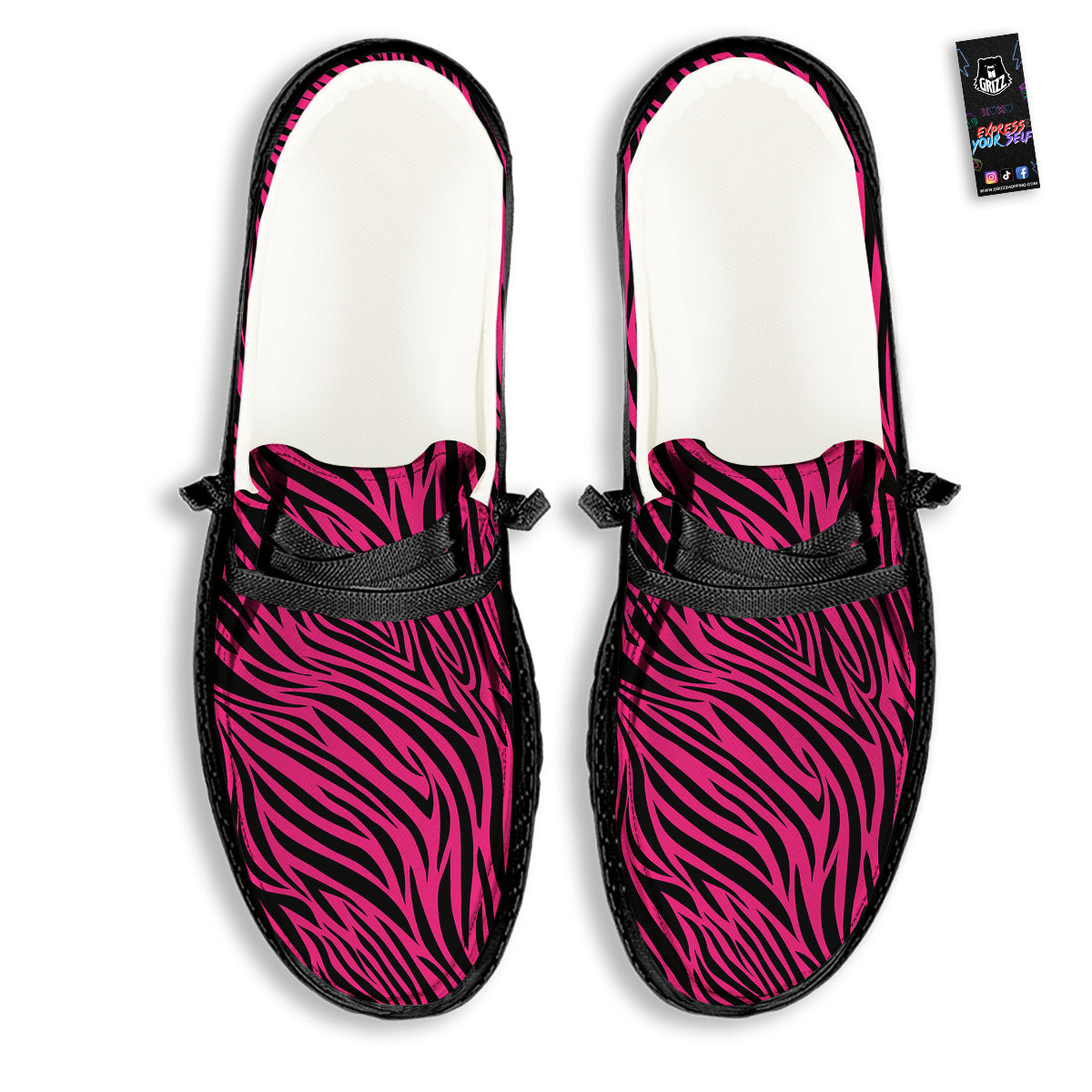 Zebra Hot Pink Print Pattern Black Loafers-grizzshop