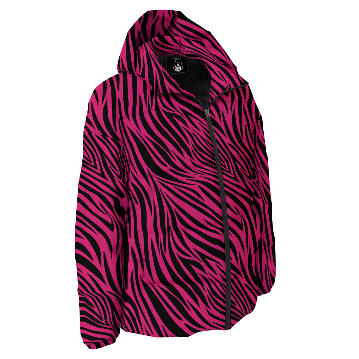 Zebra Hot Pink Print Pattern Down Jacket-grizzshop