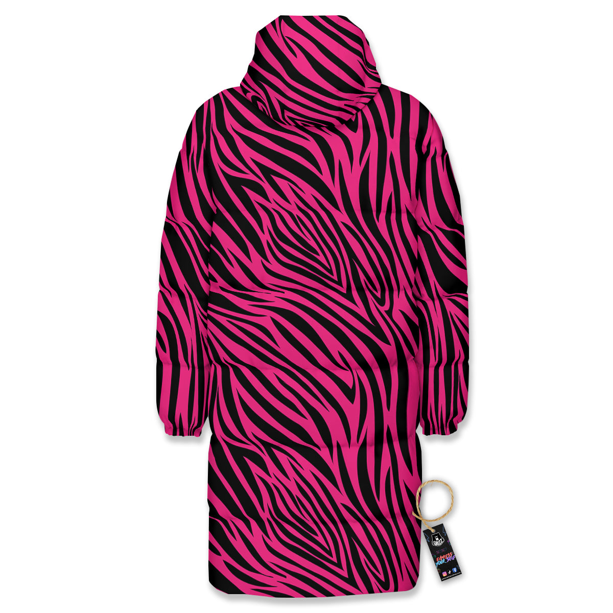 Zebra Hot Pink Print Pattern Long Down Jacket-grizzshop