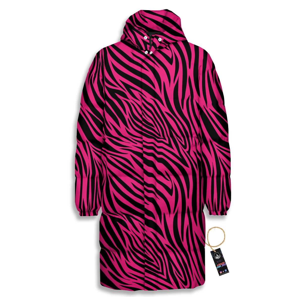 Zebra Hot Pink Print Pattern Long Down Jacket-grizzshop