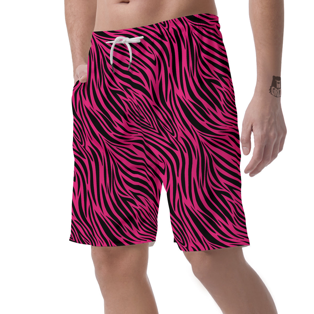 Zebra Hot Pink Print Pattern Men's Shorts-grizzshop