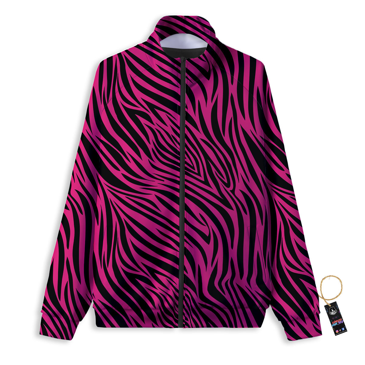 Zebra Hot Pink Print Pattern Track Jacket-grizzshop