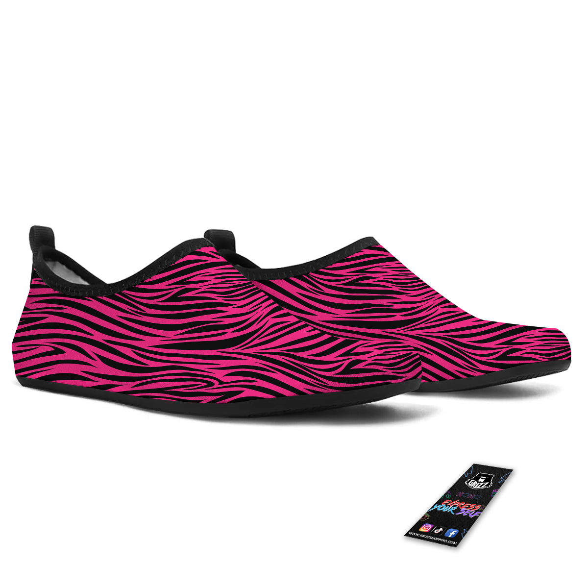 Zebra Hot Pink Print Pattern Water Shoes-grizzshop