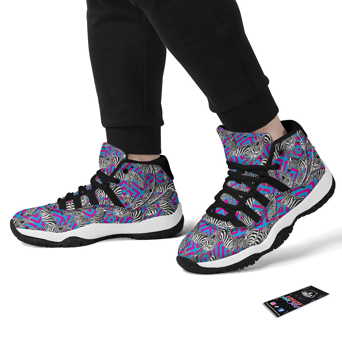 Zebra Neon Pattern Print Black Bball Shoes-grizzshop