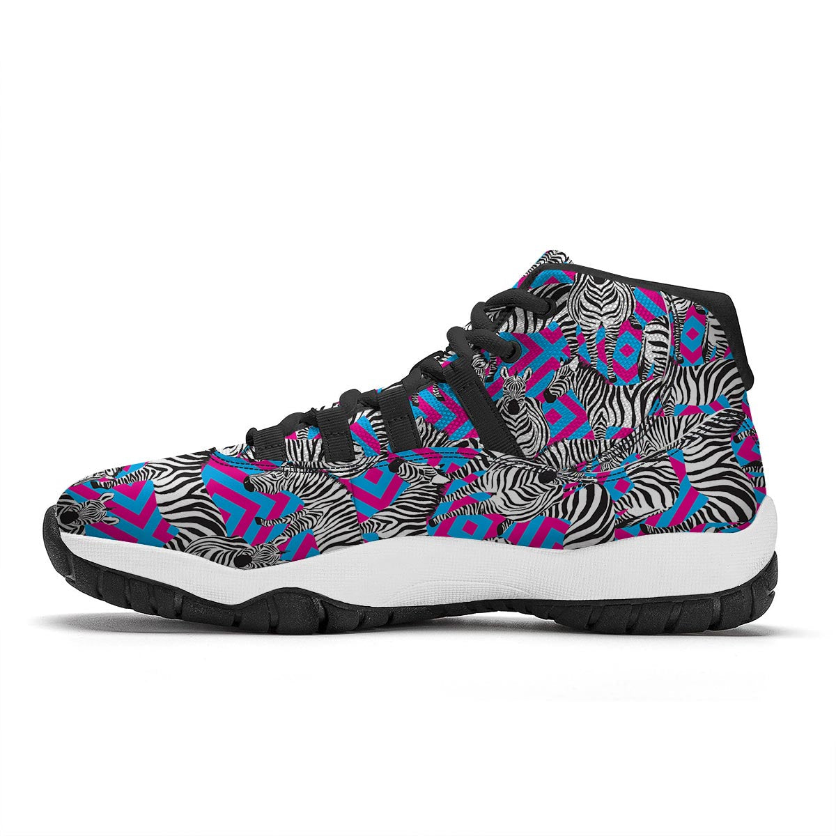 Zebra Neon Pattern Print Black Bball Shoes-grizzshop