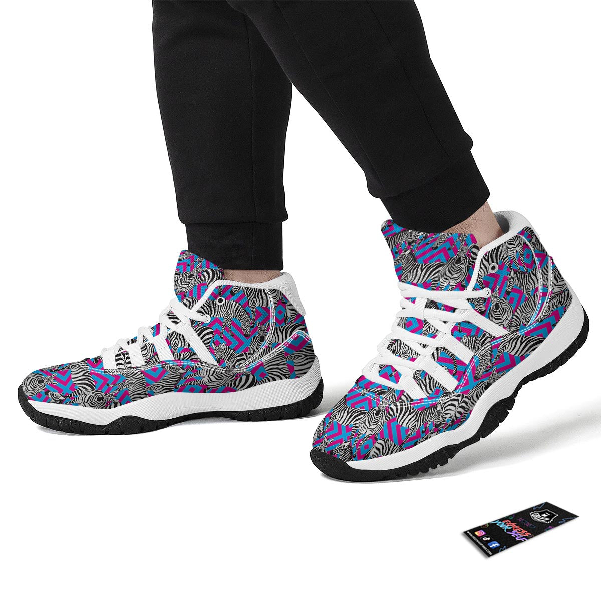 Zebra Neon Pattern Print White Bball Shoes-grizzshop