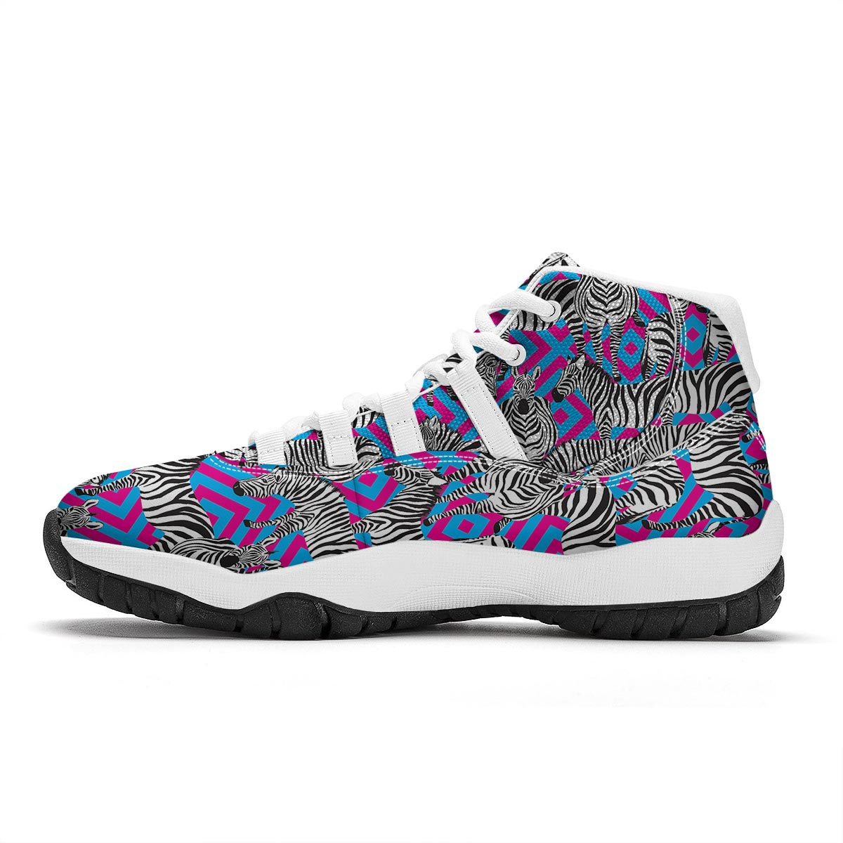 Zebra Neon Pattern Print White Bball Shoes-grizzshop