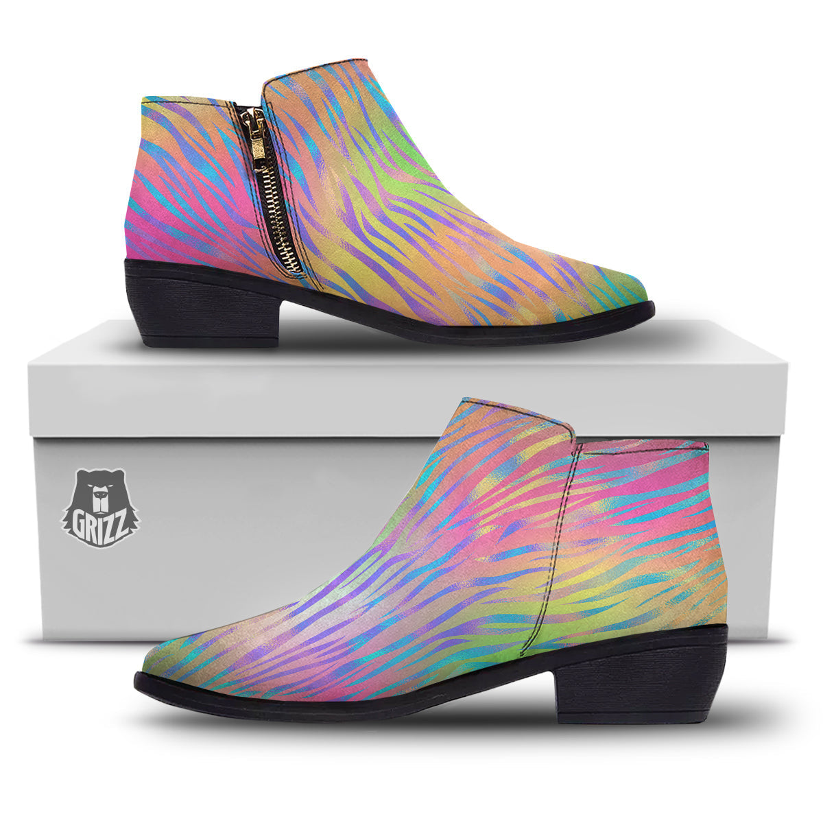 Zebra Pastel Print Pattern Ankle Boots-grizzshop