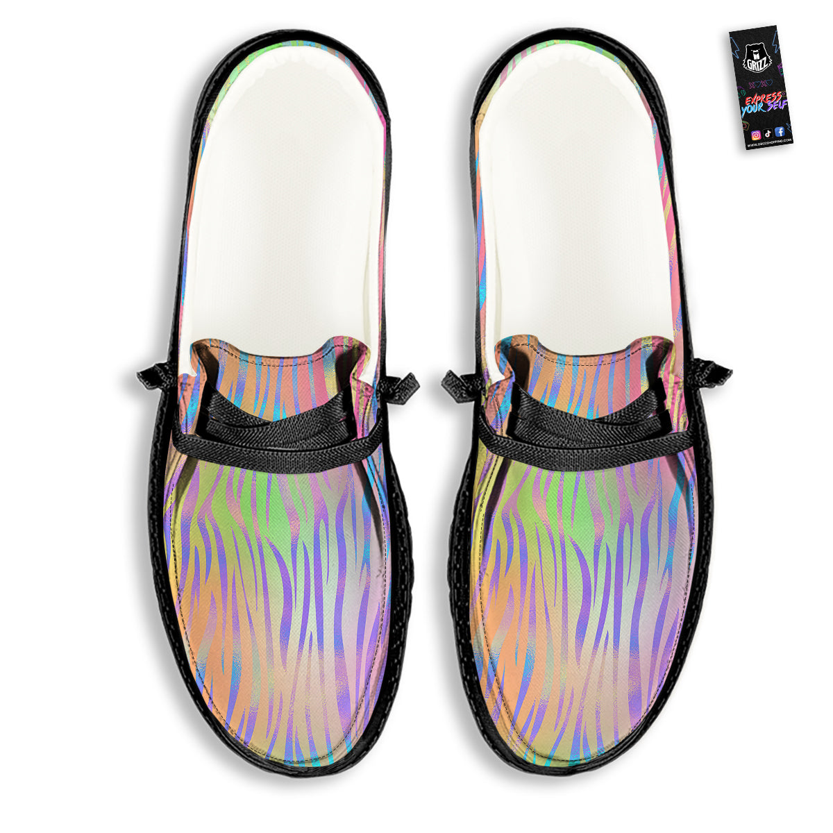 Zebra Pastel Print Pattern Black Loafers-grizzshop