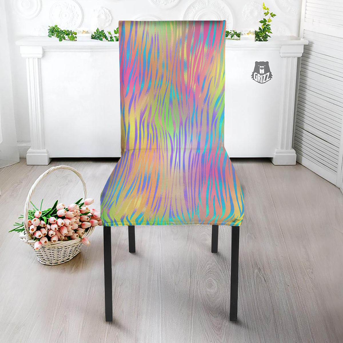 Zebra Pastel Print Pattern Dining Chair Slipcover-grizzshop