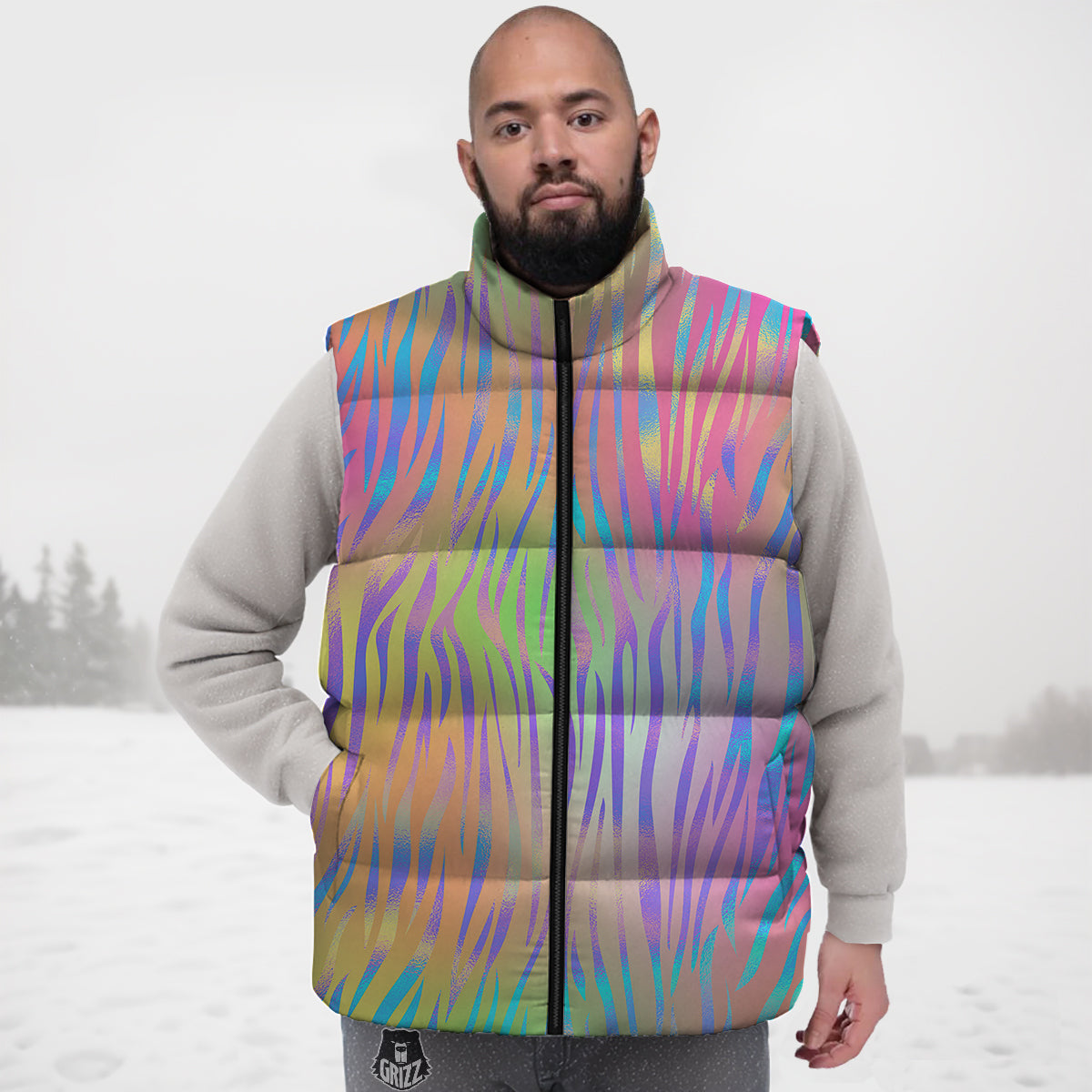 Zebra Pastel Print Pattern Down Vest-grizzshop