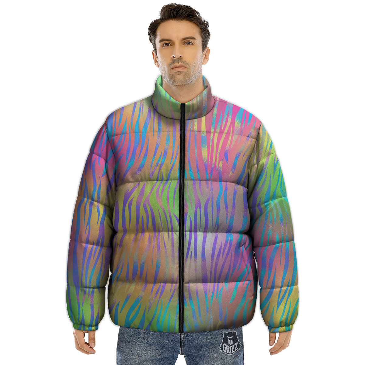 Zebra Pastel Print Pattern Puffer Jacket-grizzshop