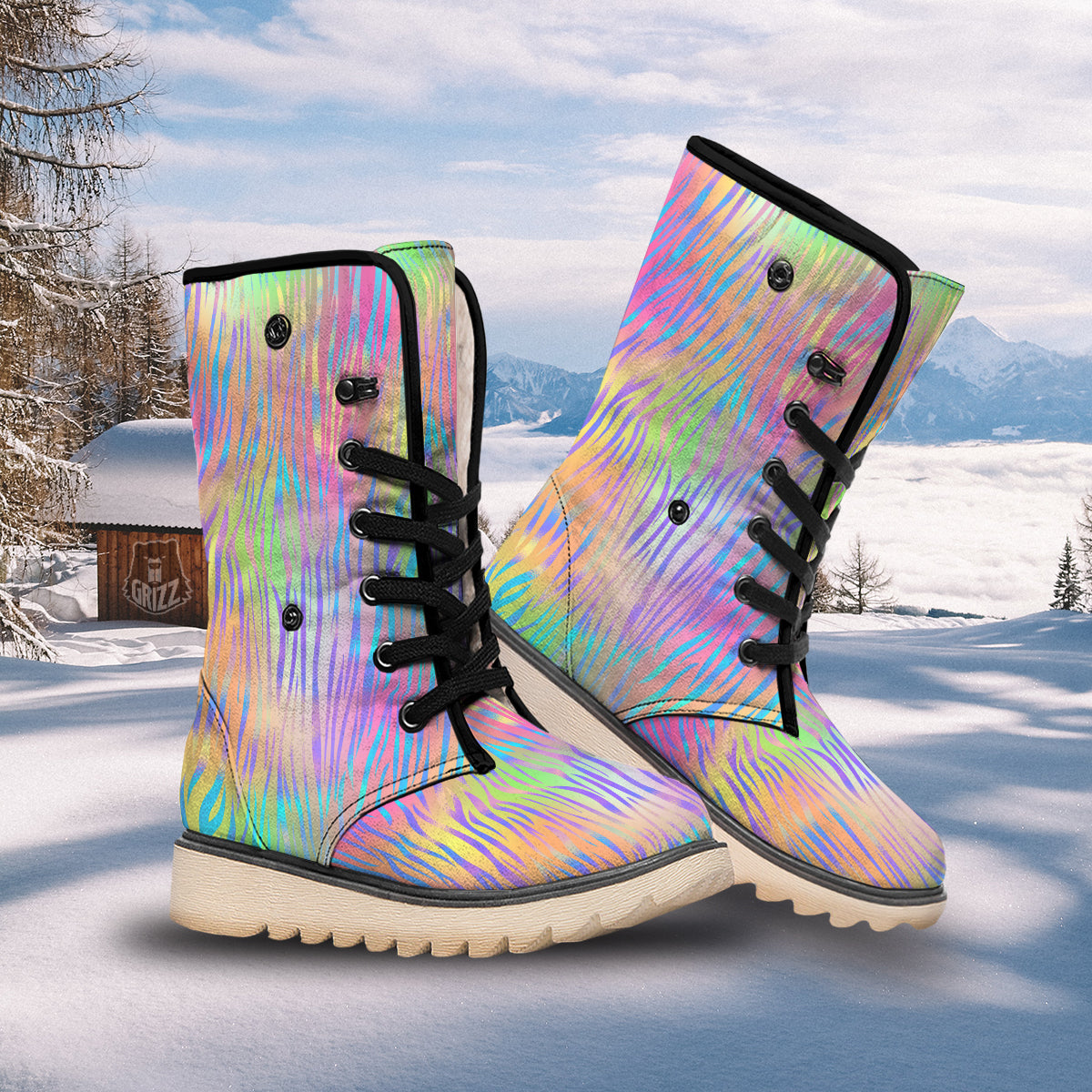 Zebra Pastel Print Pattern Snow Boots-grizzshop