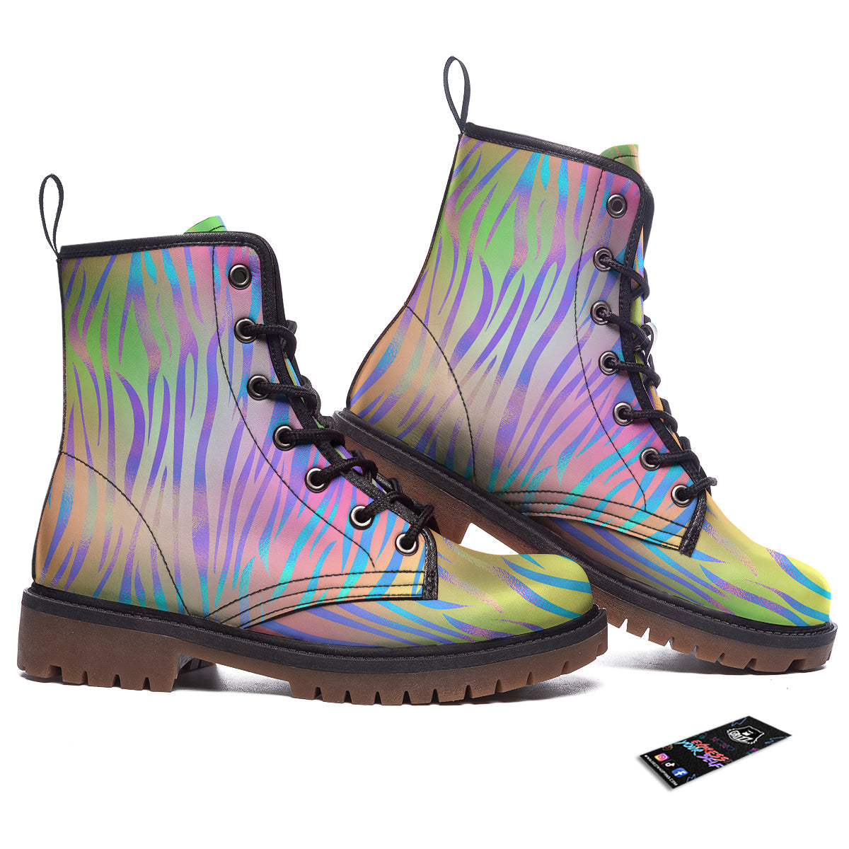 Zebra Pastel Print Pattern Work Boots-grizzshop