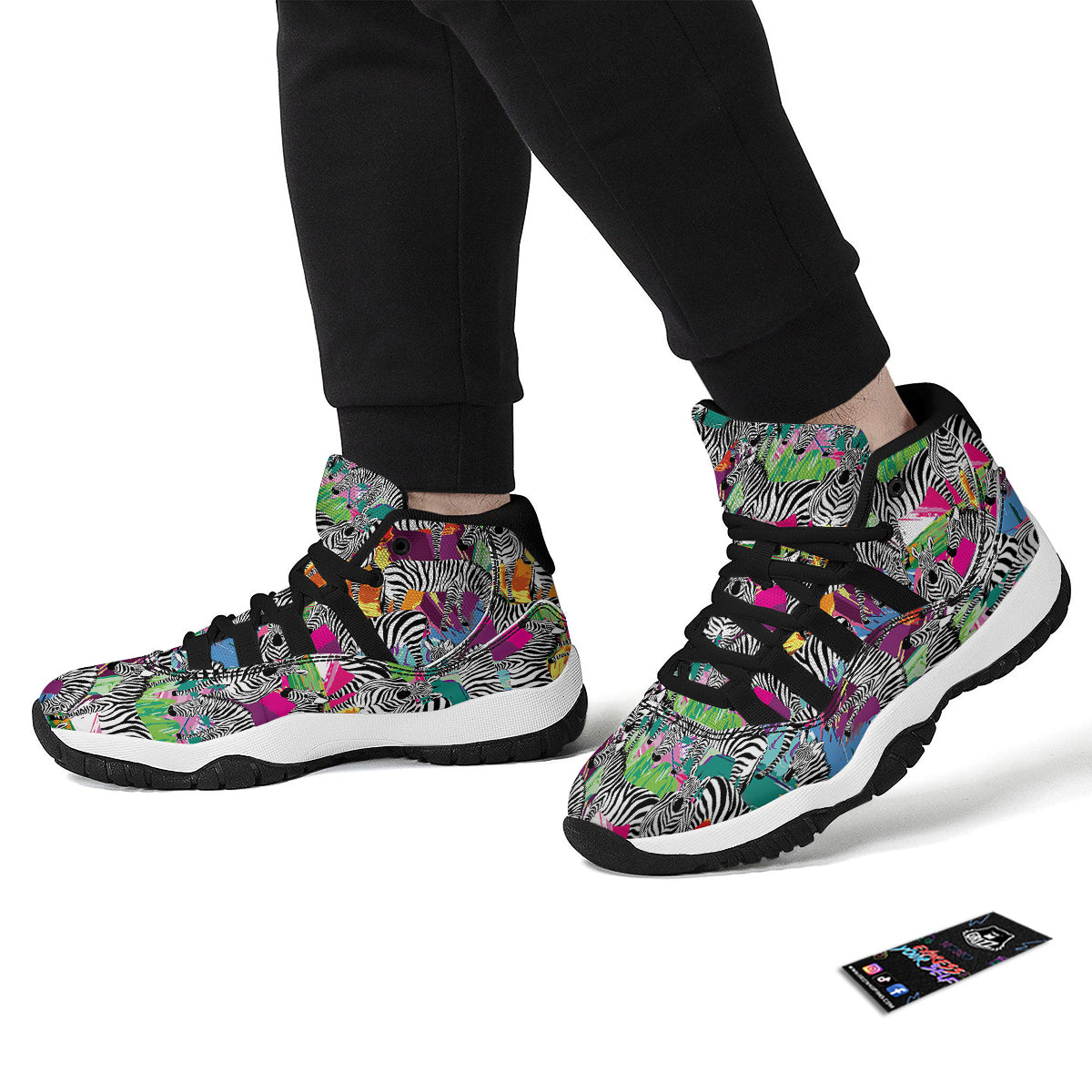 Zebra Pattern Print Black Bball Shoes-grizzshop