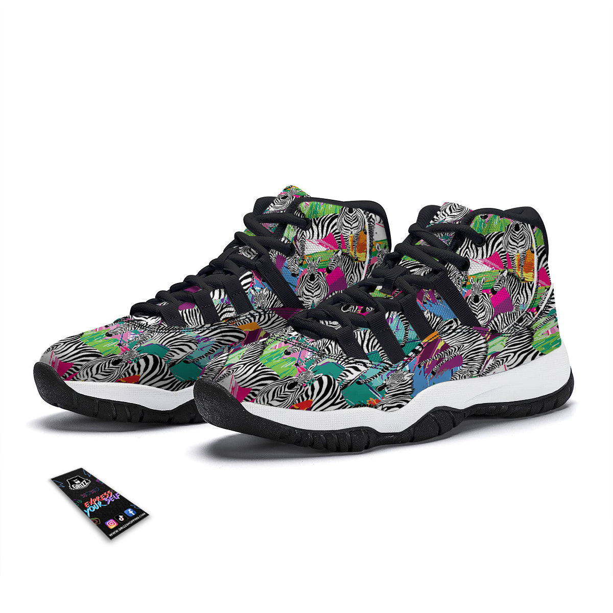 Zebra Pattern Print Black Bball Shoes-grizzshop