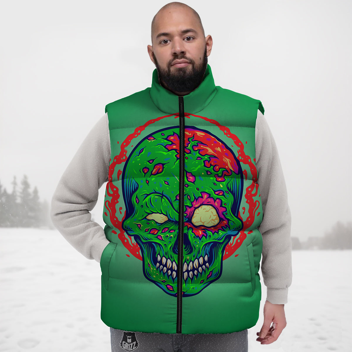 Zebra Pattern Print Down Vest-grizzshop