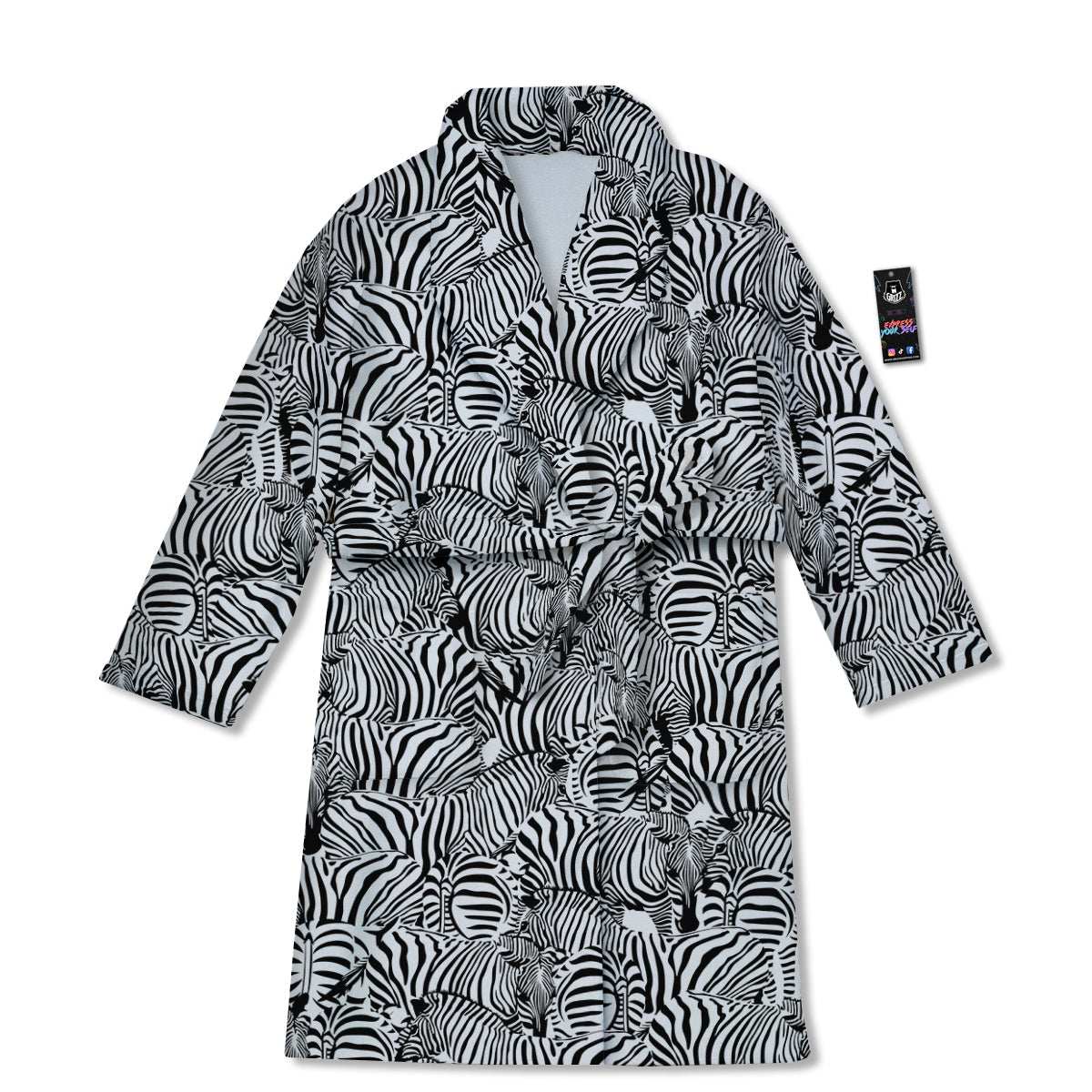 Zebra Striped Black And White Print Pattern Bathrobe-grizzshop