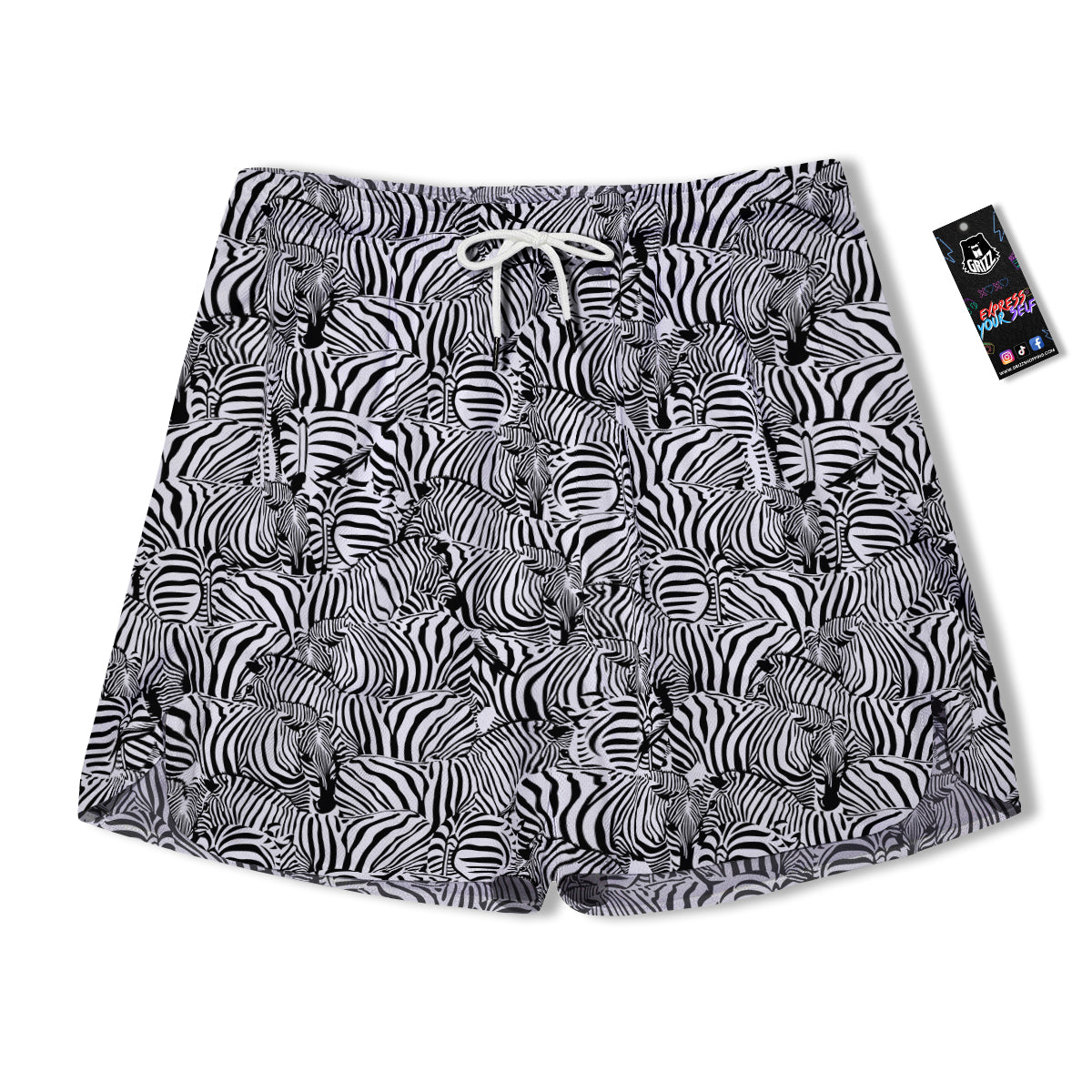 Zebra Striped Black And White Print Pattern Men's Running Shorts-grizzshop