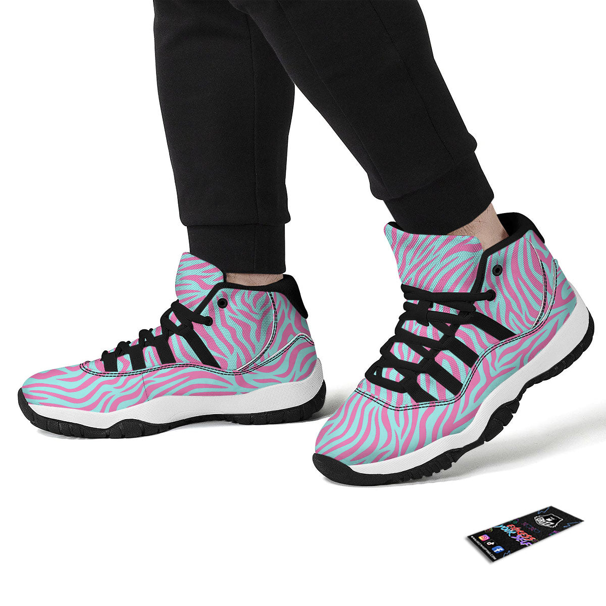 Zebra Stripes Blue And Pink Print Black Bball Shoes-grizzshop