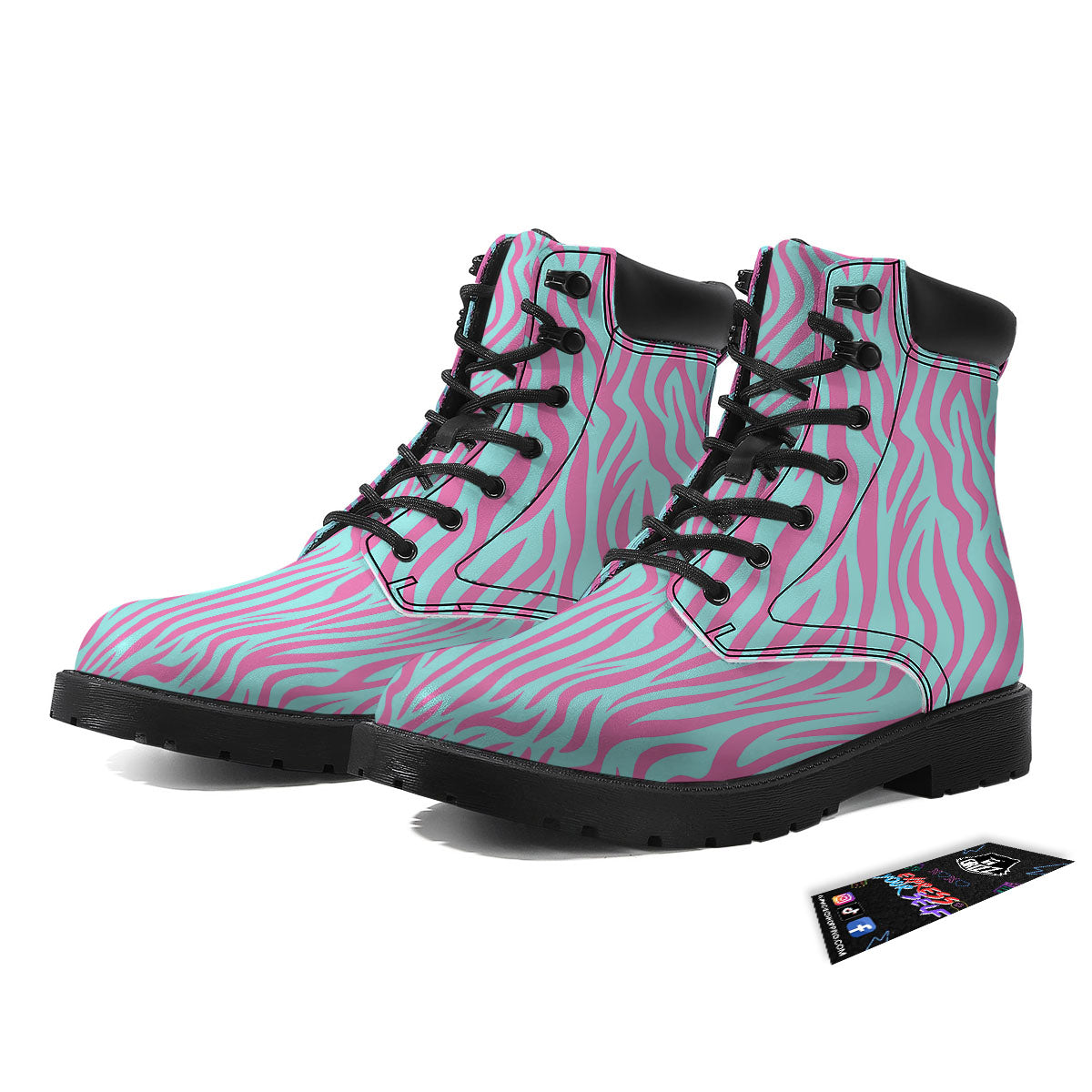 Zebra Stripes Blue And Pink Print Boots-grizzshop
