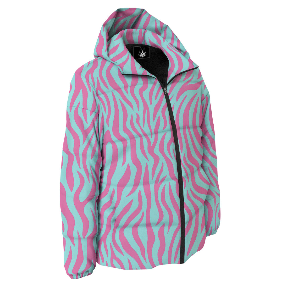 Zebra Stripes Blue And Pink Print Down Jacket-grizzshop