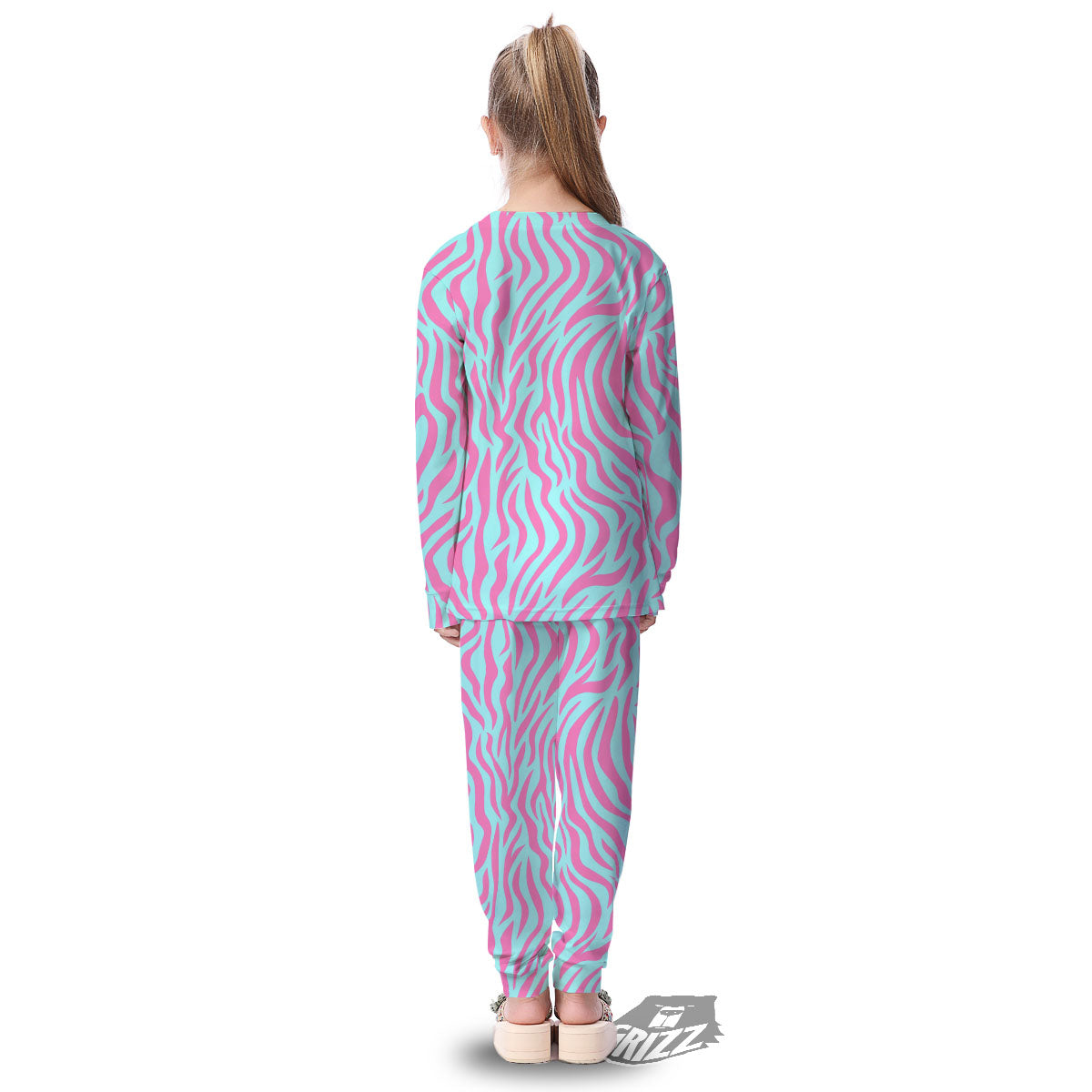 Zebra Stripes Blue And Pink Print Kid's Pajamas-grizzshop