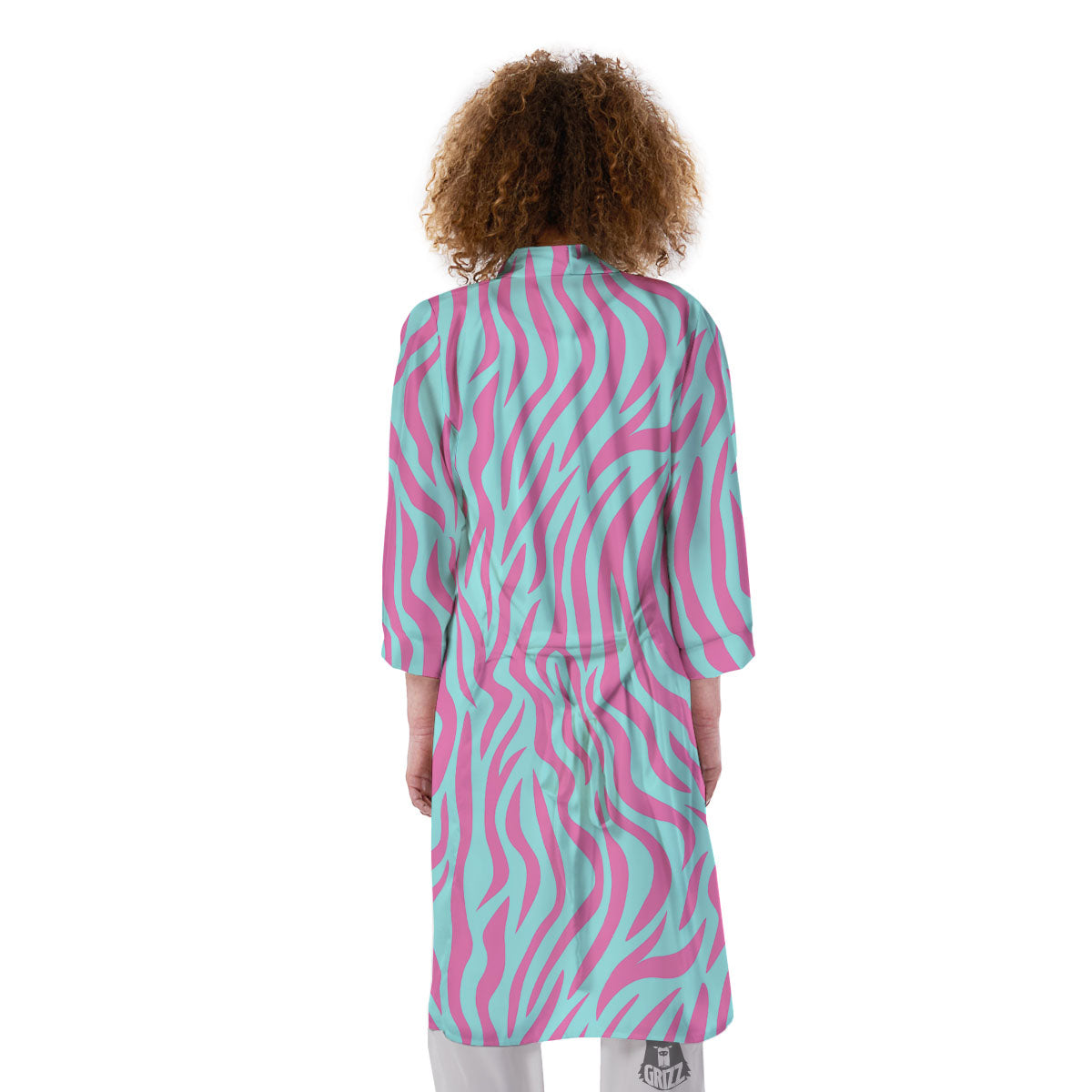 Zebra Stripes Blue And Pink Print Kimono-grizzshop