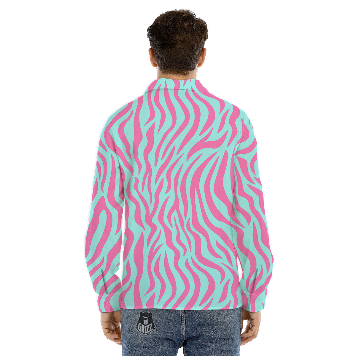 Zebra Stripes Blue And Pink Print Men's Dress Shirts-grizzshop